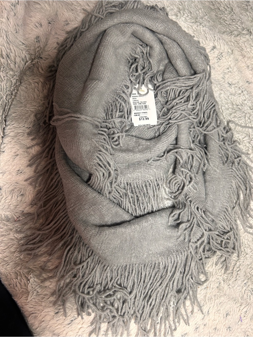 NWT Rebecca Minkoff Silver Gray Fringed Blanket Scarf - One Size